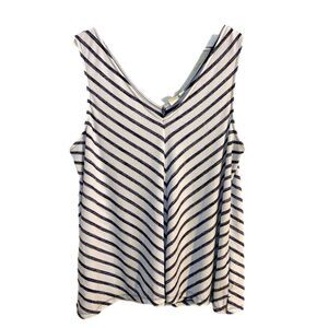 Gap Striped Tank Top Women’s Large White Navy Blue V-Neck Swing.